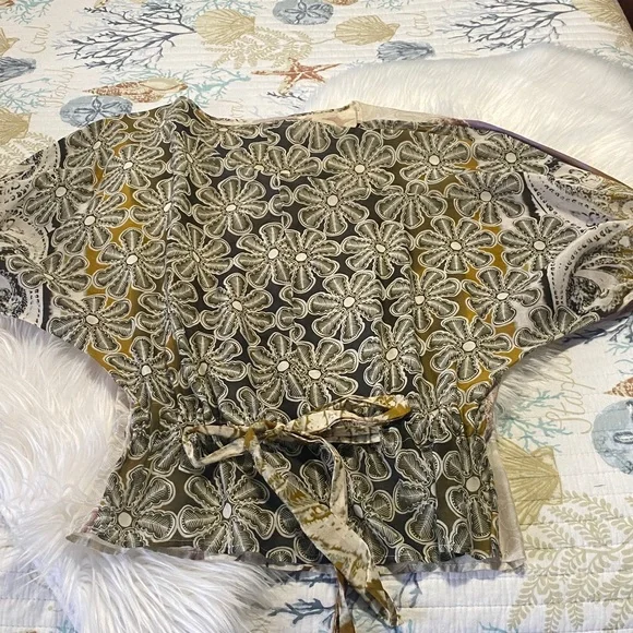 Anthropologie Burlapp Cotton Silk Floral Blouse Small